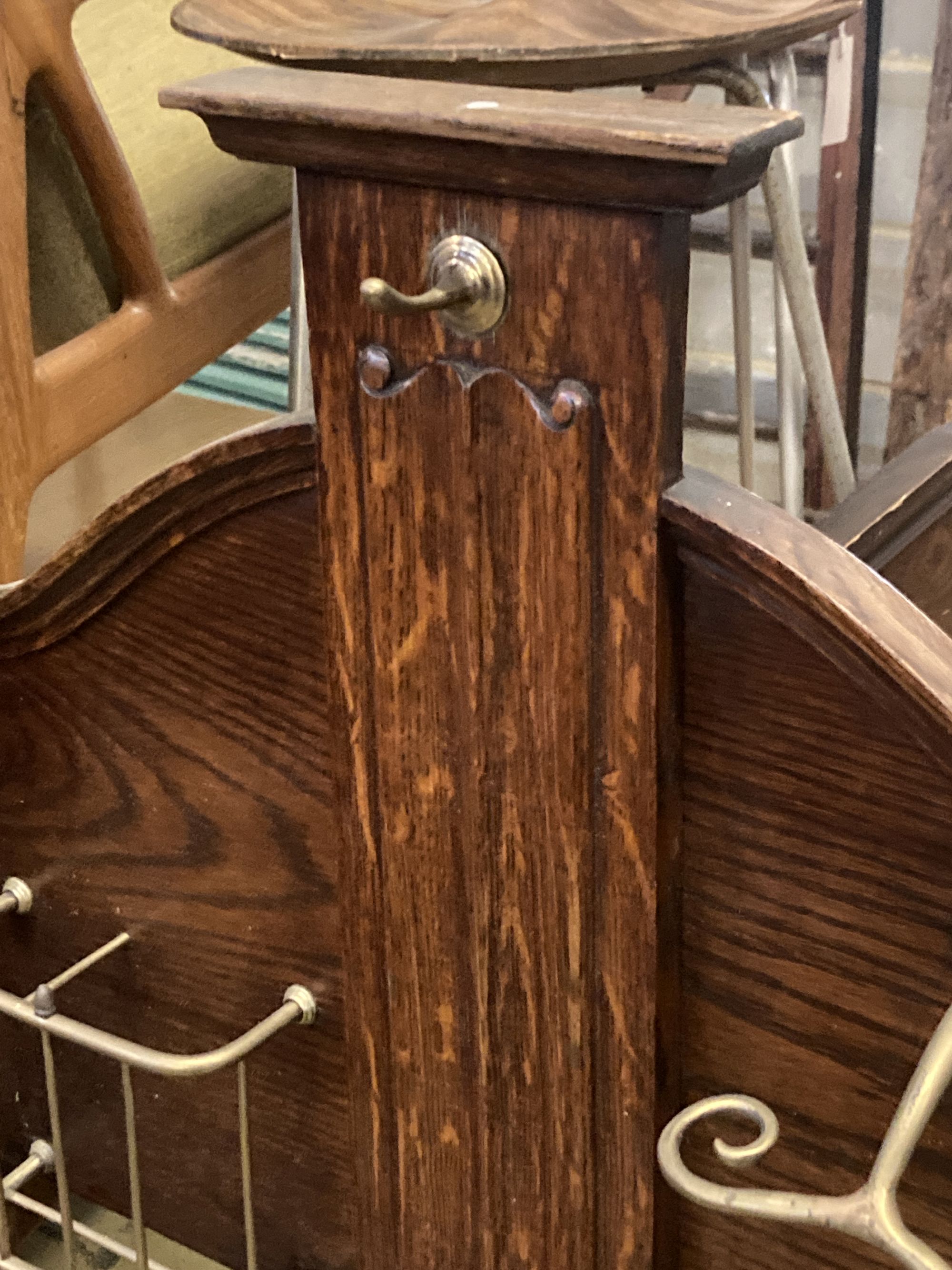 An early 20th century brass mounted oak hall stand, width 57cm depth 26cm height 130cm